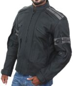 Black Armored Leather Motorcycle Jacket - Image 5