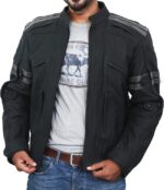 Black Armored Leather Motorcycle Jacket - Image 2