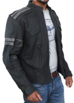 Black Armored Leather Motorcycle Jacket - Image 3