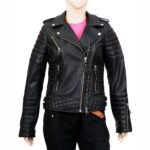 Womens Boda Style Quilted Leather Biker Jacket Black