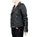 Womens Boda Style Quilted Leather Biker Jacket Black - Image 4