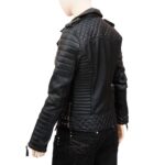 Womens Boda Style Quilted Leather Biker Jacket Black - Image 5