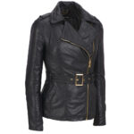 Womens Genuine Leather Belted Moto Jacket