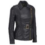 Womens Genuine Leather Belted Moto Jacket - Image 2