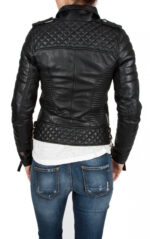 Womens Boda Style Quilted Leather Biker Jacket Black - Image 9